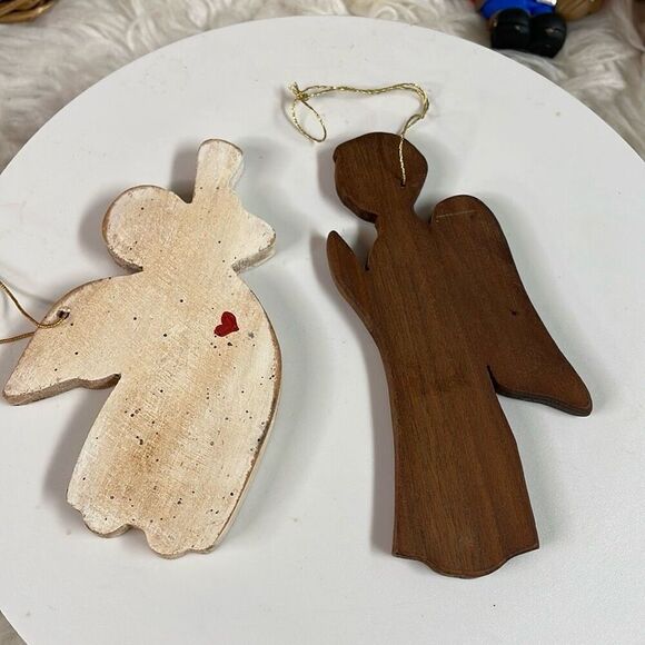 Vintage Angel Christmas Holiday Ornaments Rustic Farmhouse Wooden Lot of 2 - Picture 1 of 8